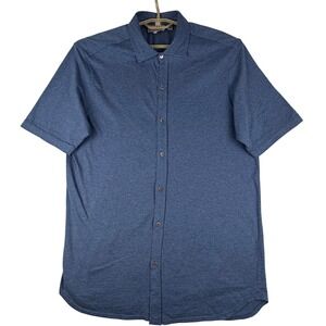 Hickey Freeman Shirt Mens Large (L) Blue Cotton Knit Short Sleeve Made in Italy